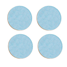 Blue Coastal Coasters Wood with Scalloped Enamel Round, Set of 4
