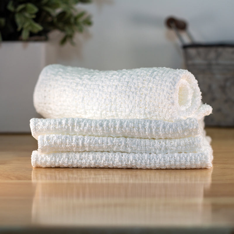 100% Cotton Old Fashion Dishcloths | Set of 4: 4 White