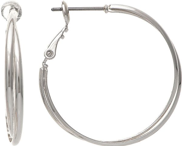 Silver Medium Double Hoop Earring