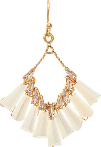 Gold White Glass Bead Waterfall Earring