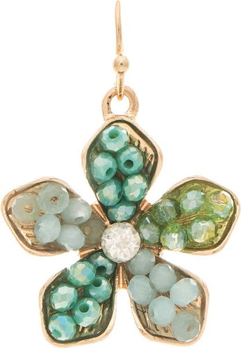 Gold Multi Green Bead Inlay Flower Earring