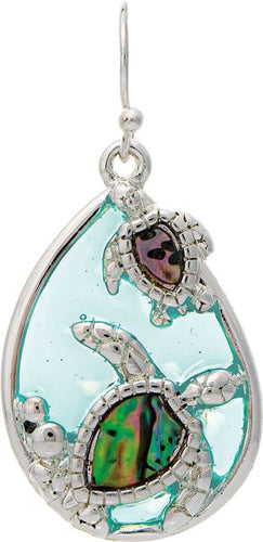 Silver Bluewater Turtles Teardrop Earring