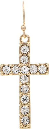 Gold Channel Set Crystal Cross Earring