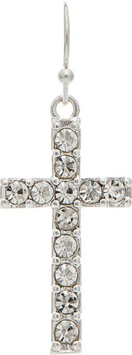 Silver Channel Set Crystal Cross Earring