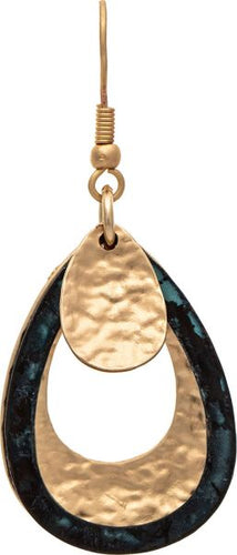 Patina Gold Layered Hammered Teardrops Earring