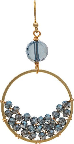 Gold Blue Glass Bead Filled Circle Drop Earring