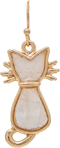 Gold Mother of Pearl Sitting Kitty Earring