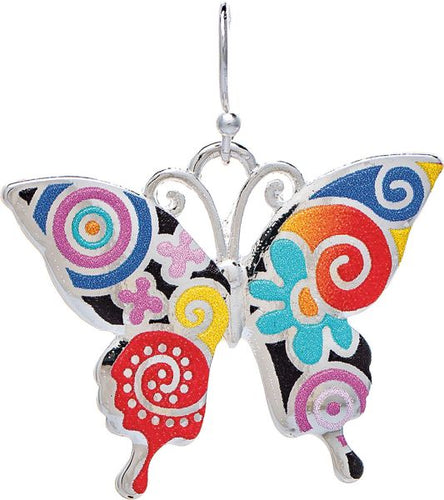 Silver Multicolor Etched Butterfly Earring