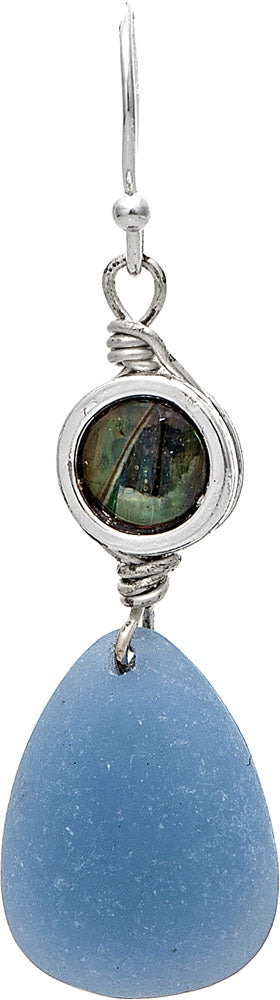 Silver Blue Abalone Shell Sea Gem Drop Earring
