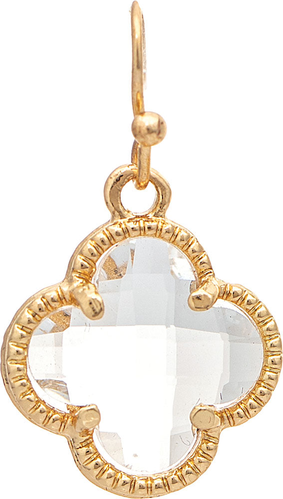 Gold Faceted Clear Gem Clover Earring