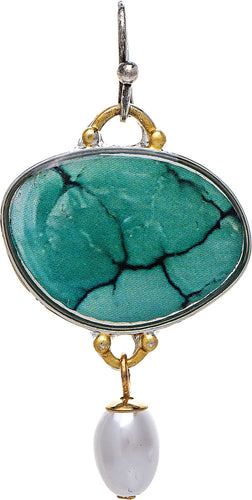 Silver Blue Veined Inlay Oval Pearl Drop Earring