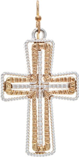 Two Tone Beaded Wire Center Cross Earring