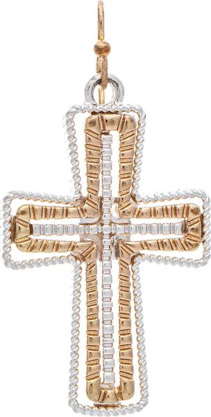Two Tone Beaded Wire Center Cross Earring