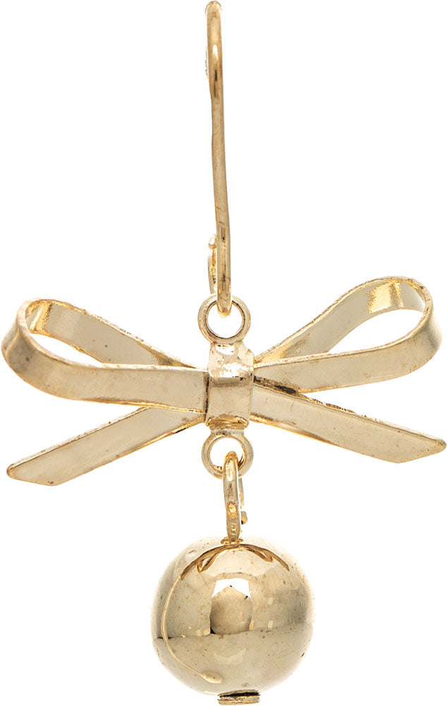 Gold Ball Bead Ribbon Tie Earring