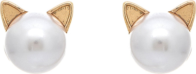 Gold Faux Pearl Cat Ears Post Earring