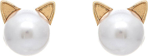 Gold Faux Pearl Cat Ears Post Earring
