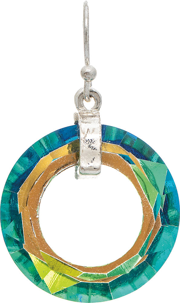 Silver Green Yellow Glass Ring Earring