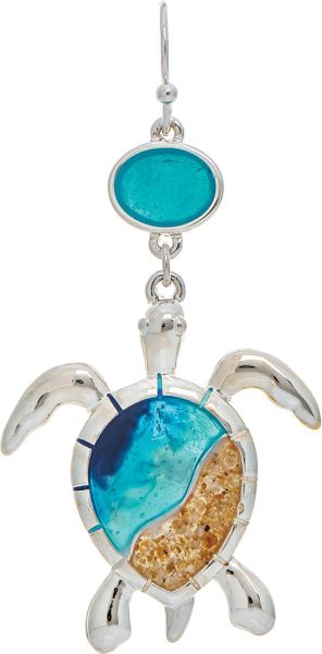 Silver Blue Summer Sandbar Turtle Epoxy Earring