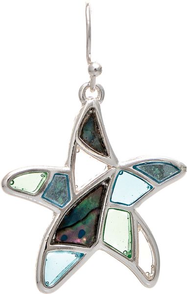 Silver Blue Abalone Shell Starfish Earring