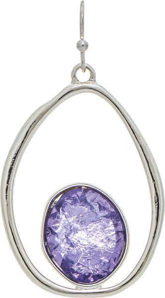 Silver Oval Purple Foiled Gem Center Earring