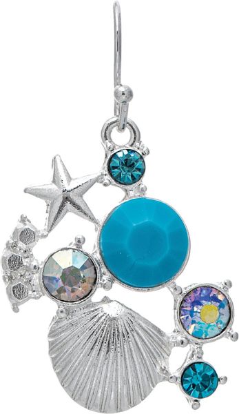 Silver Hues of Blue Bright Crystal Sealife Earring