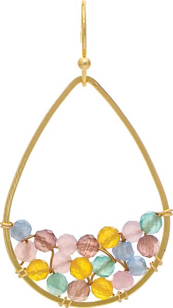 Gold Multicolored Pastel Faceted Woven Bead Filled Teardrop Earring