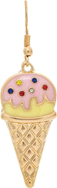 Gold Pink and Yellow Enameled Ice Cream Cone Multicolor Crystals Earring