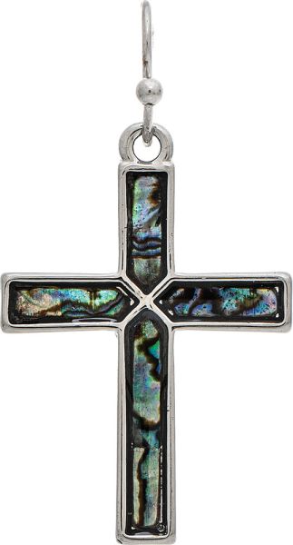 Silver Abalone Green Shell Medium Cross Earring