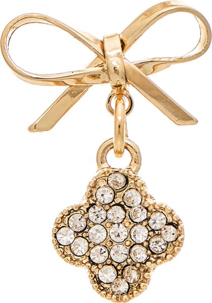 Gold Bow Top Crystal Clover Drop Post Earring