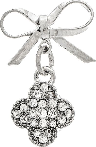 Silver Bow Top Crystal Clover Drop Post Earring