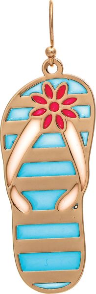 Gold Blue Stripe Red Flower Flip Flop Earring