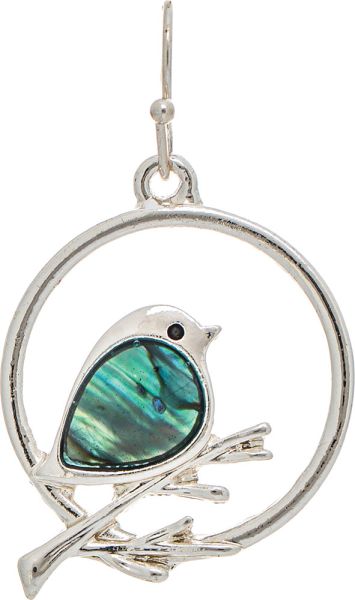 Silver Abalone Shell Nesting Chickadee Earring