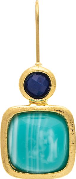Gold Blue Cushion Gem Blue Top Drop Earring