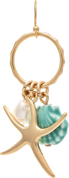Gold Ceramic Shell Starfish Charm Earring