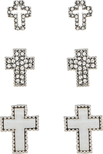 Silver 3 Piece Crystal & Mother Of Pearl Cross