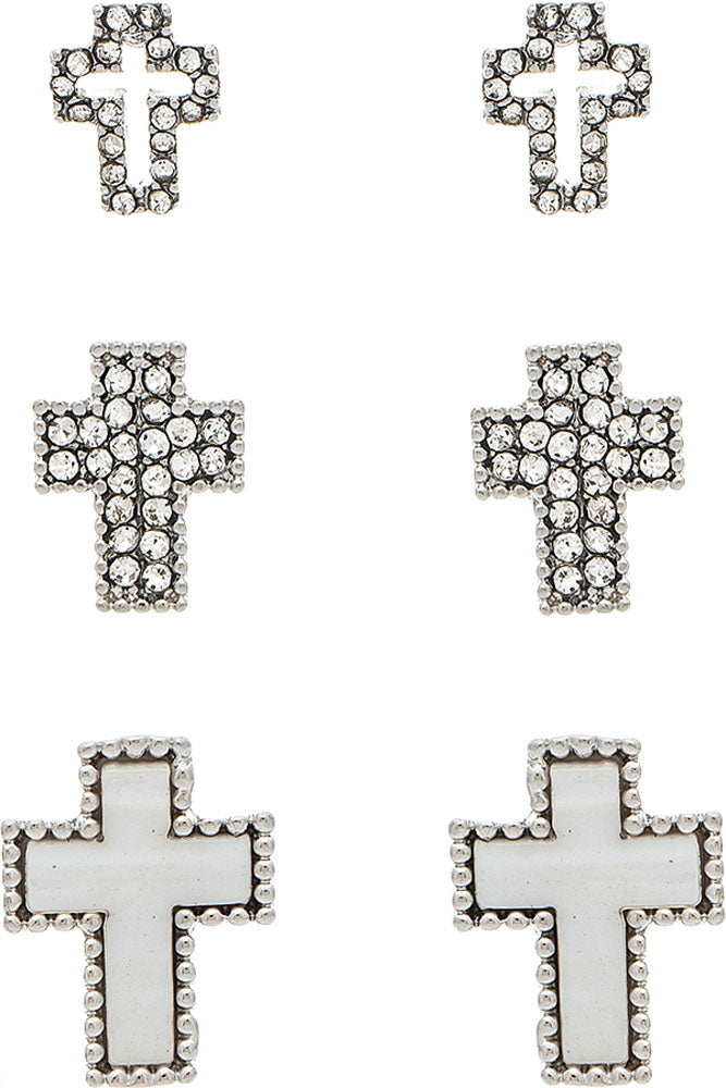 Silver 3 Piece Crystal & Mother Of Pearl Cross