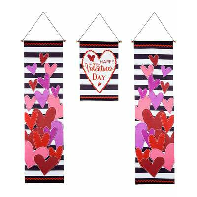 Door Hangers - Pink Valentine's Hearts & Stripe Door Banner Kit