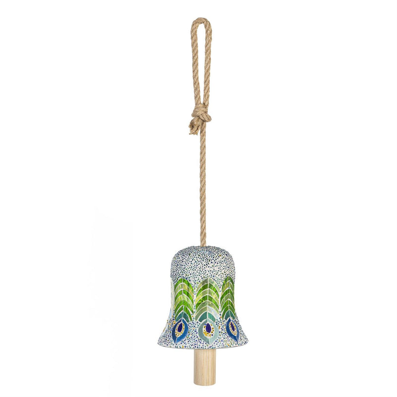 Mosaic Peacock Glass Feathers Palm Beach Garden Bell