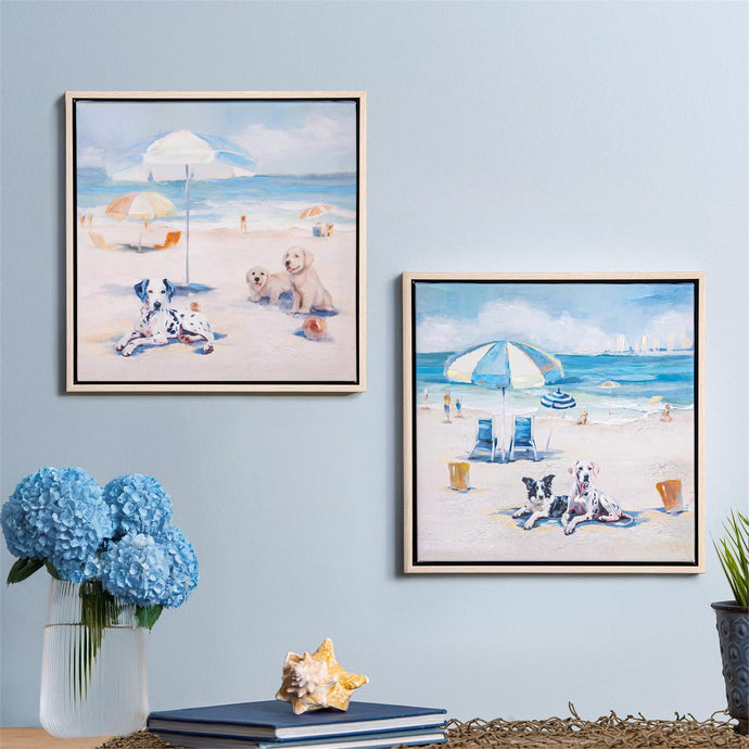 Blue Coastal Indoor Wall Decor, Textile, Beach Dogs Canvas