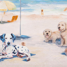 Blue Coastal Indoor Wall Decor, Textile, Beach Dogs Canvas