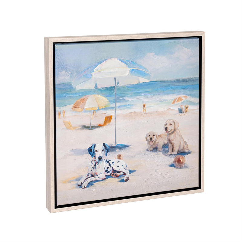 Blue Coastal Indoor Wall Decor, Textile, Beach Dogs Canvas