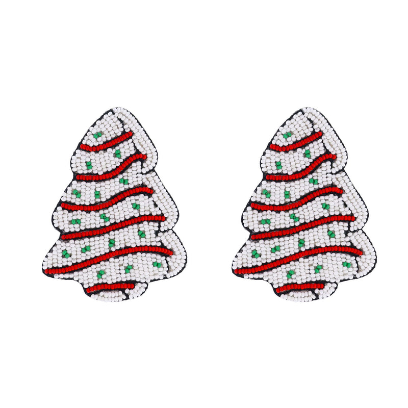 White, Red, Green Beaded Tree Cake Earring
