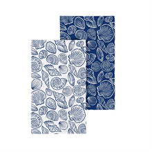 Blue Coastal Kitchen Towel Quick Dry Waffle Weave Double-Sided, Shells