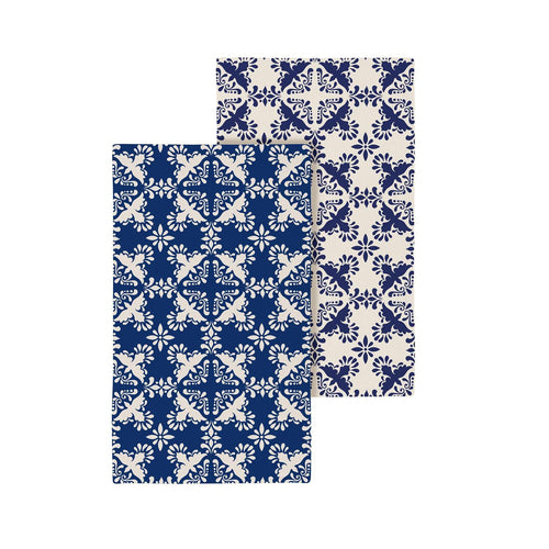 Blue Coastal Kitchen Towel Quick Dry Waffle Weave Double-Sided, Clay Birds