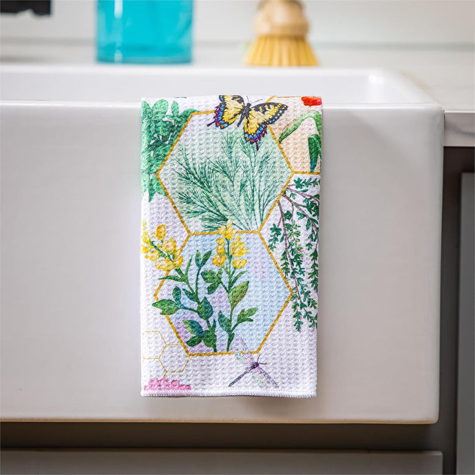 Pollinator Garden Kitchen Towel Quick Dry Waffle Weave Double-Sided, Gardening