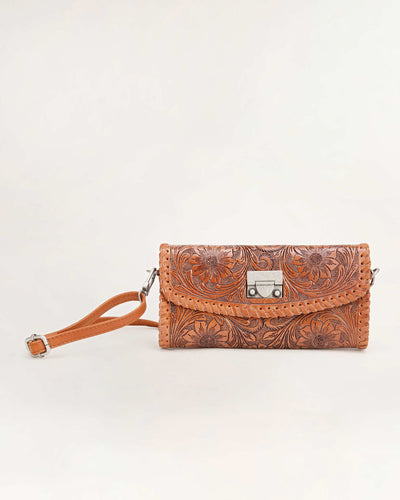 Elena Mini Bag - Brown Handtooled Leather and Calfskin