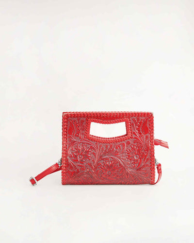 Alma Medium Bag - Red Handtooled Leather and Calfskin