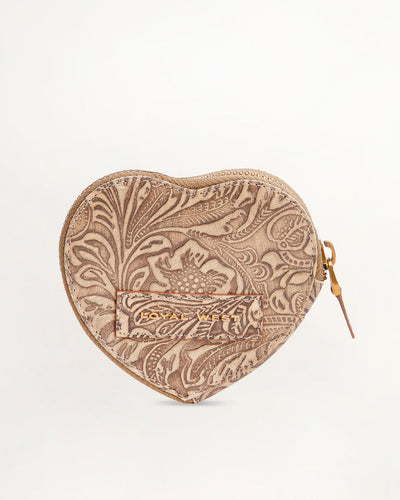 Cupid Coin Pouch - Embossed Floral Leather