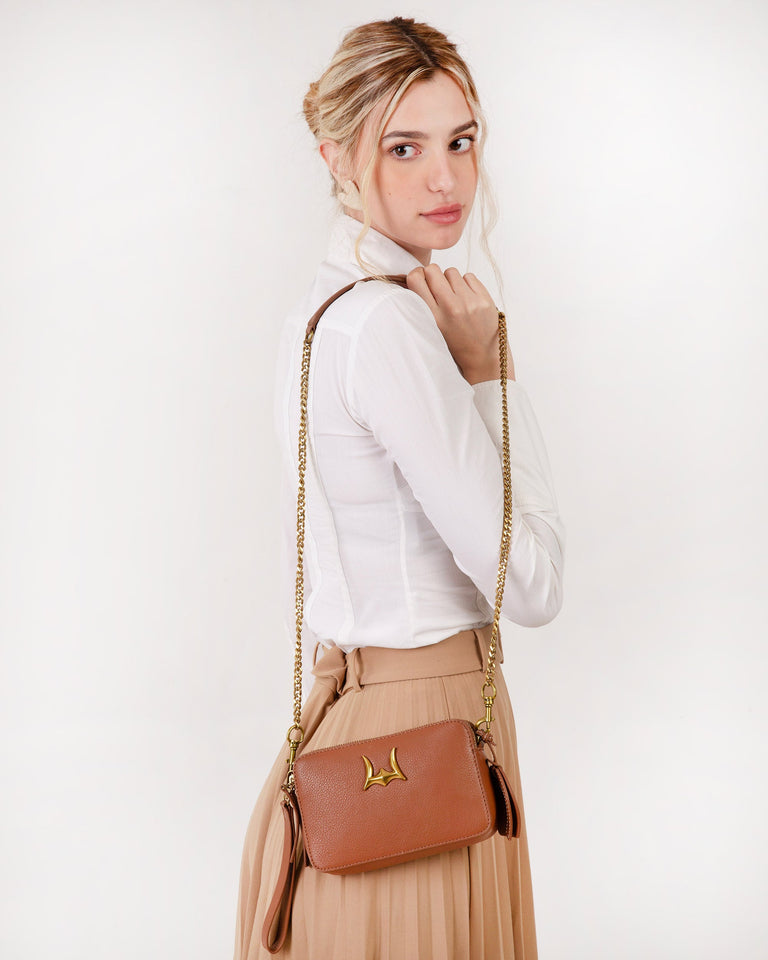 Shell Mini Purse - Brown Leather and Calfskin