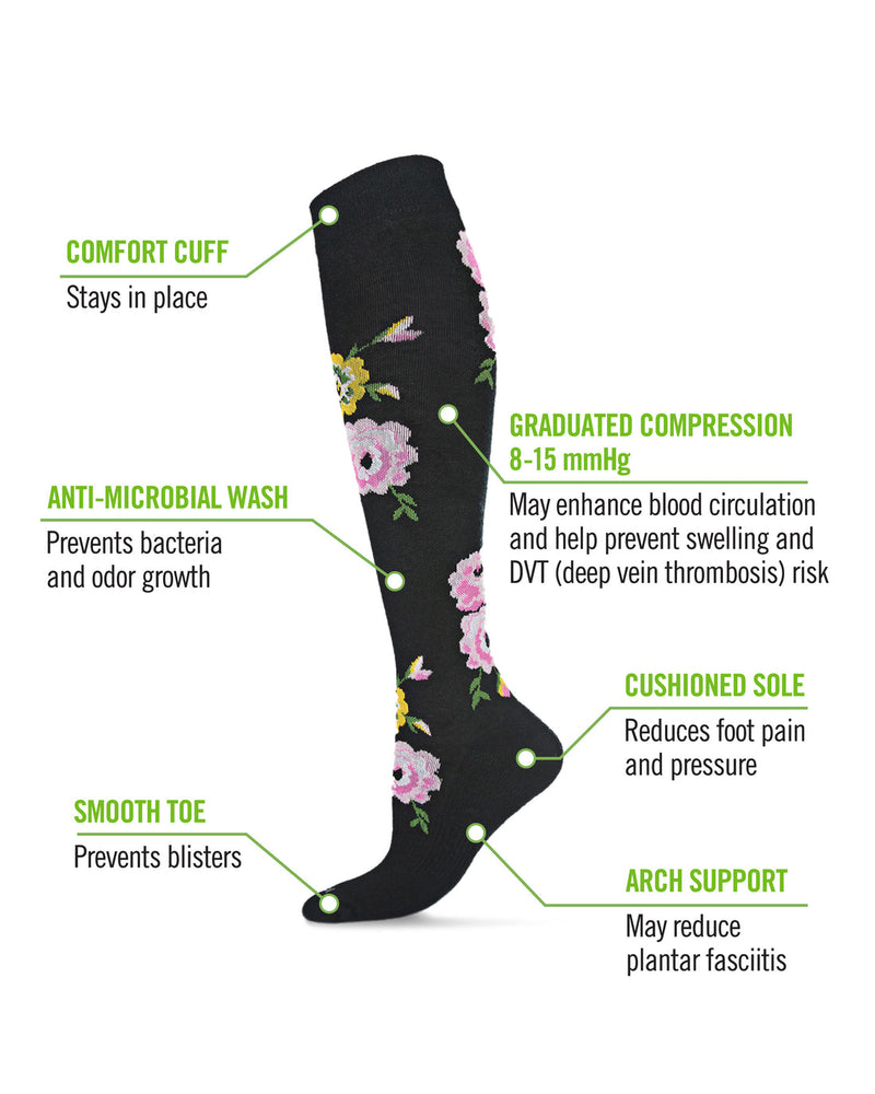 Women's In Bloom Bamboo Blend 8-15mmHg Graduated Compression Socks; Size 9W